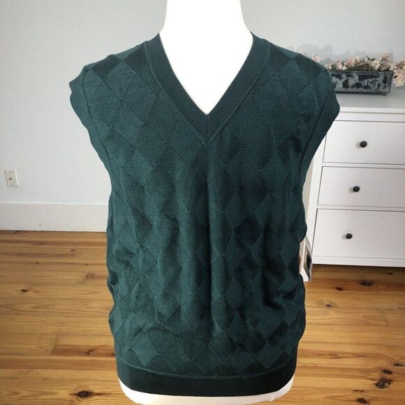 Fairway Greene Men's Pima Cotton V Neck Golf Sweater Vest Large Diamond Pattern - Picture 10 of 12